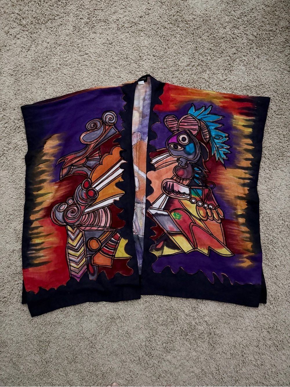 Dilemma 100% Silk Hand Painted Abstract Art To Wear Wrap Kimono Cardigan Poncho